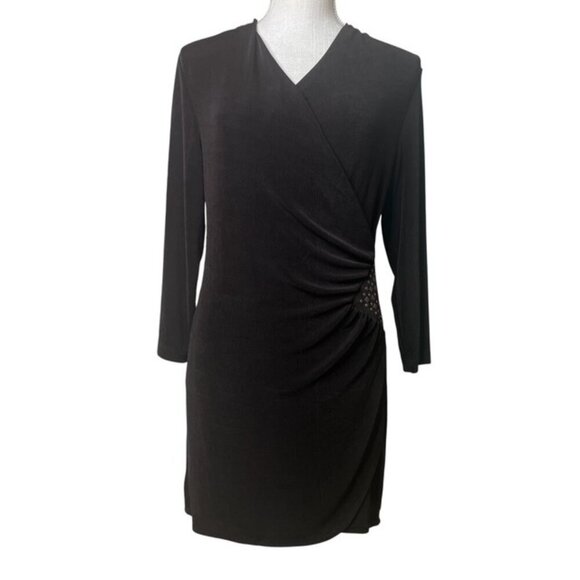 CHICO'S Travelers Embellished Black Faux Wrap Dress - Size Small - Picture 1 of 7